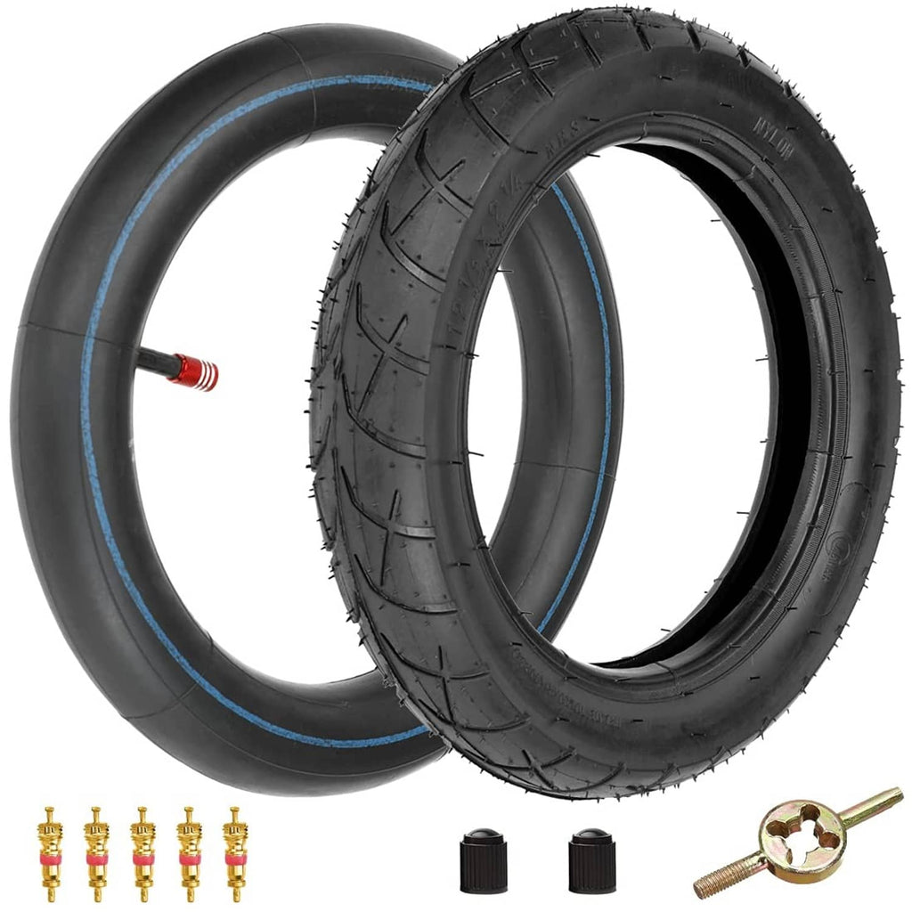 12.5x2.25 tire and inner tube set with valve caps and threaded stem tool