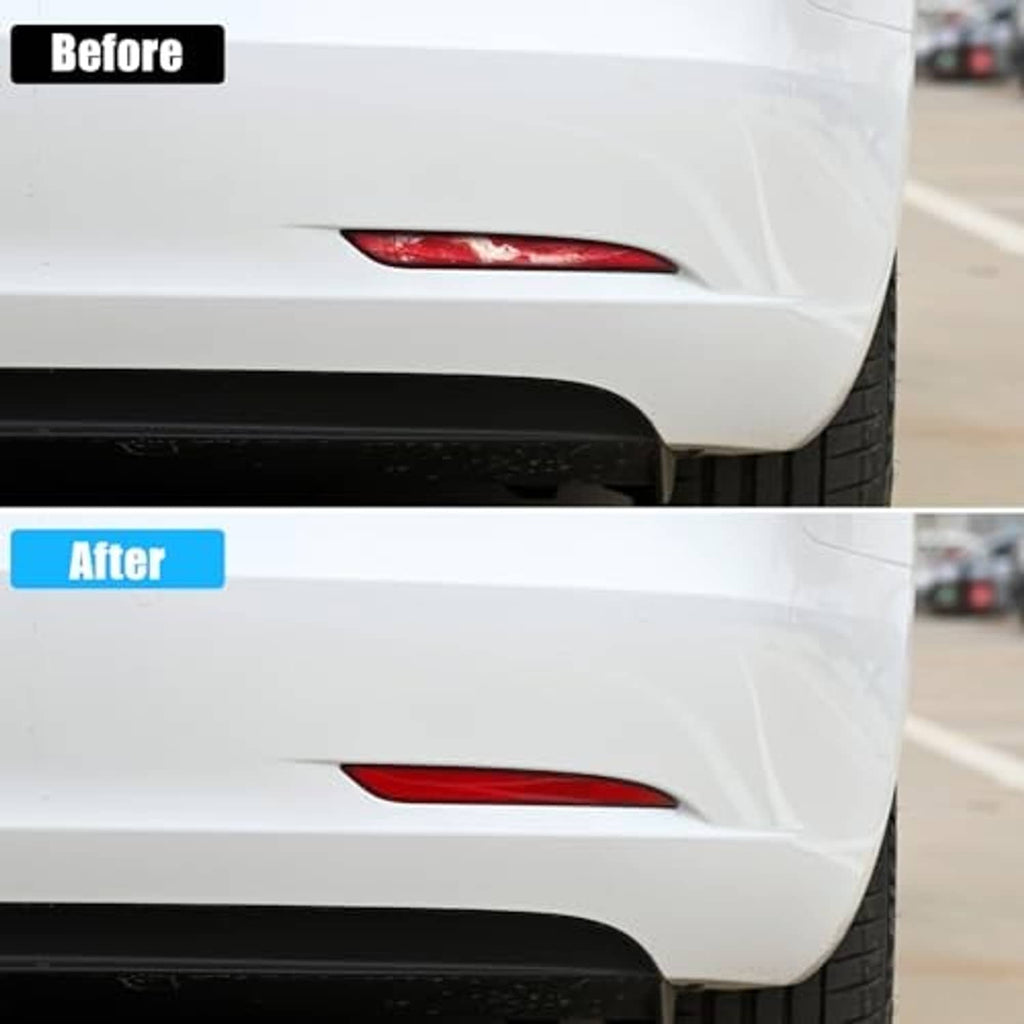 Left rear bumper reflector light on car, red strip lens