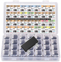 Electronic component assortment in clear organizer case with labeled SMD transistors
