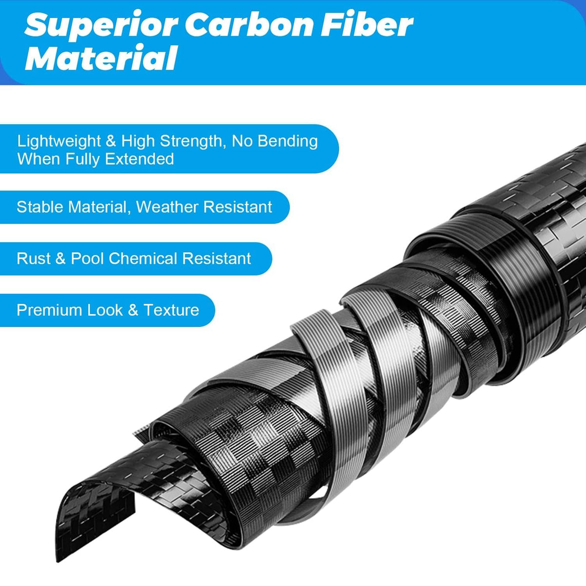 RivetOak 12FT Carbon Fiber Telescopic Pool Pole with Quick Lock 12 FT