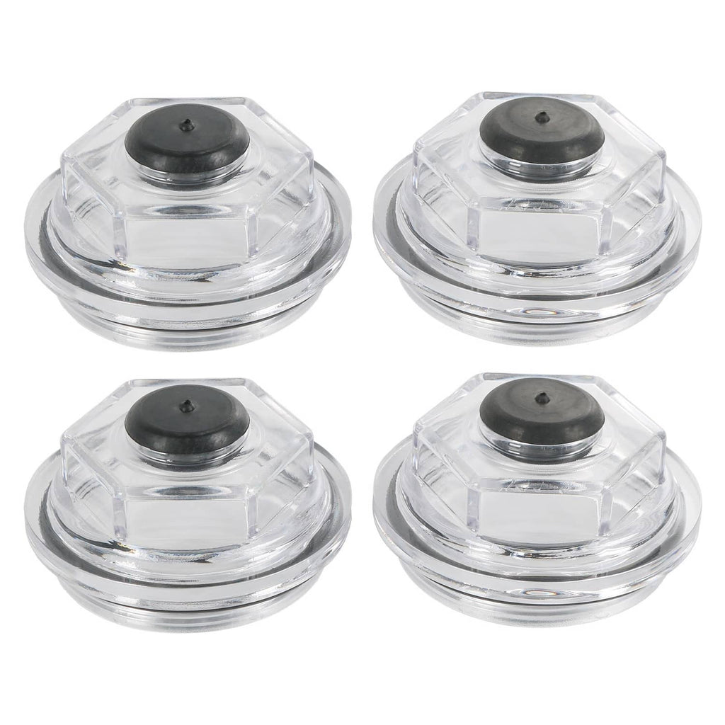Set of four clear oil bath dust caps with black center inserts for trailer axles