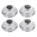 Set of four clear oil bath dust caps with black center inserts for trailer axles