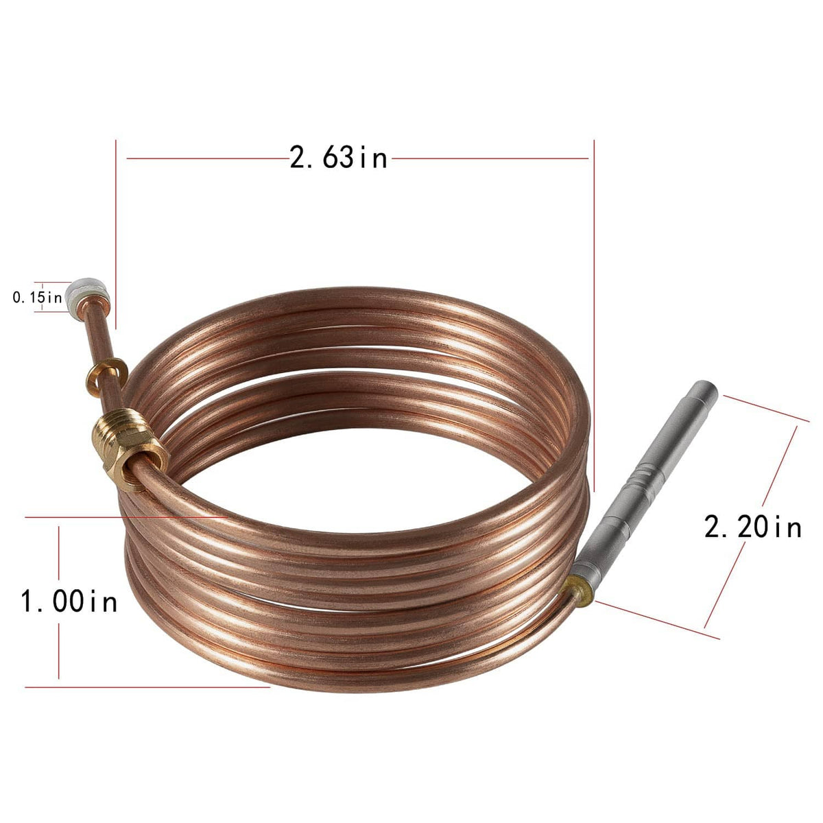 Copper thermocouple coil with brass fittings and silver probe rod