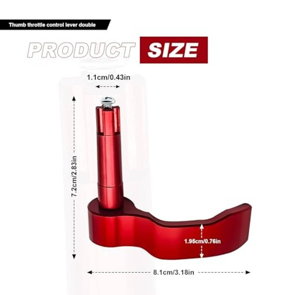 Red thumb throttle control lever on size diagram showing overall dimensions