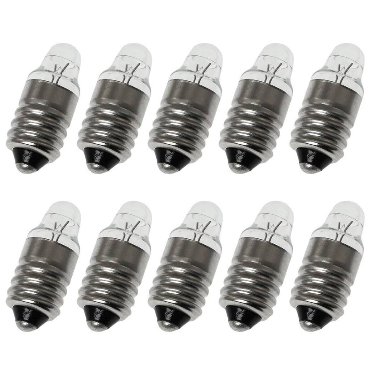 Set of 10 mini E10 screw-base light bulbs, clear glass with metal threaded base