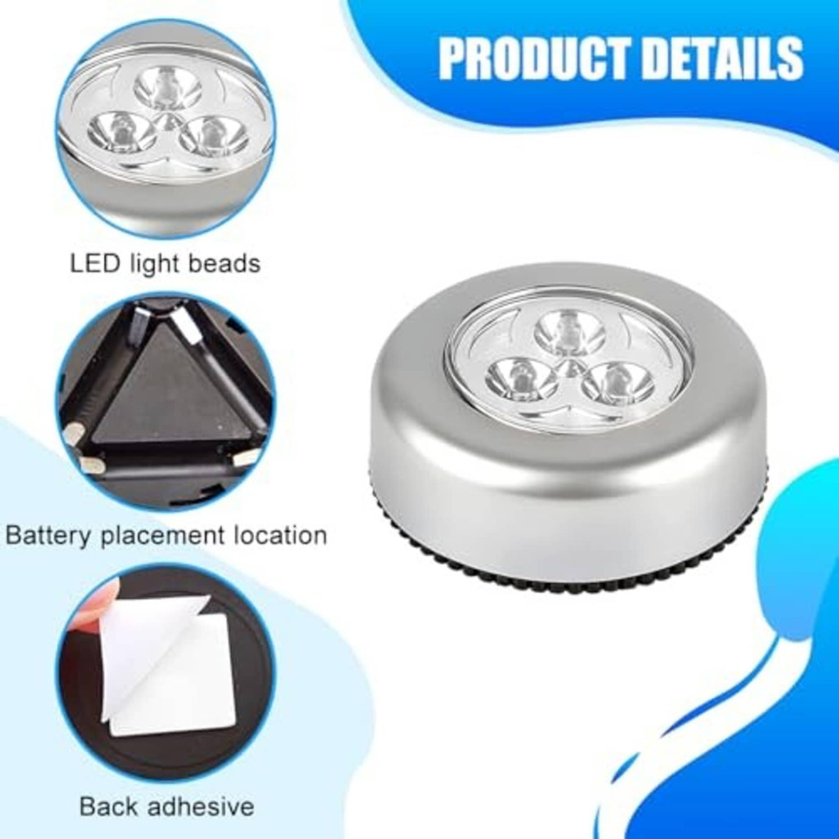 Silver round LED dome light with multi-LED lens, top view