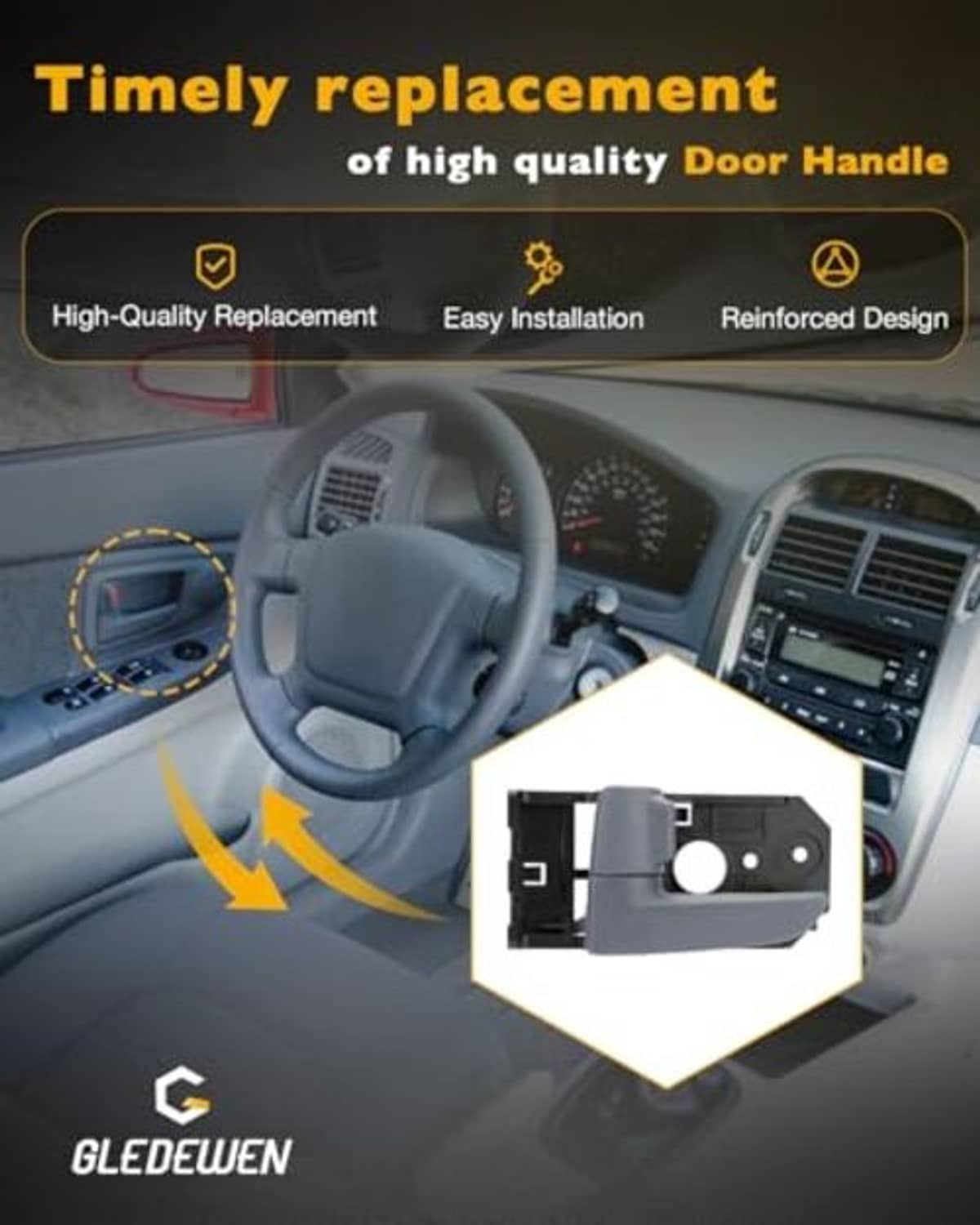 Gray interior door handle shown in car cabin, red insert