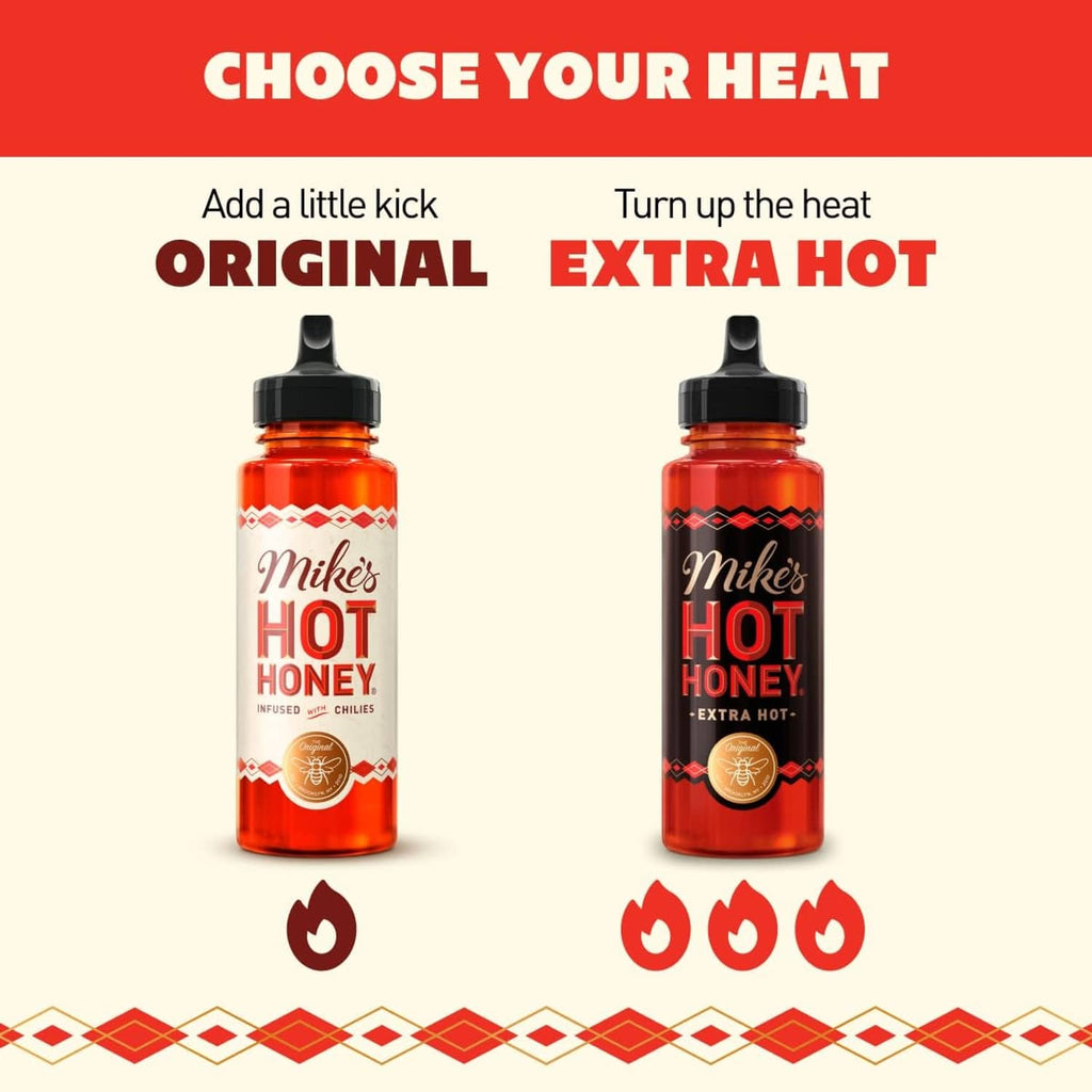 Hot honey bottle pair showing Original and Extra Hot varieties
