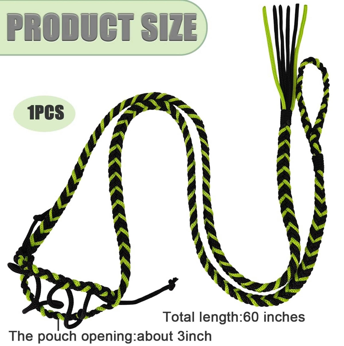 Braided sling pouch set with 60-inch total length and about 3-inch pouch opening