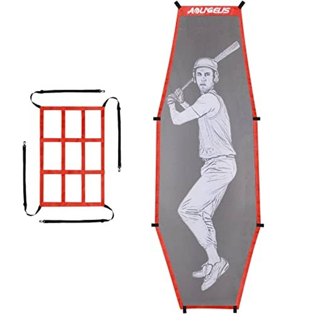 Red and gray baseball strike zone batter training dummy net with batter figure graphic