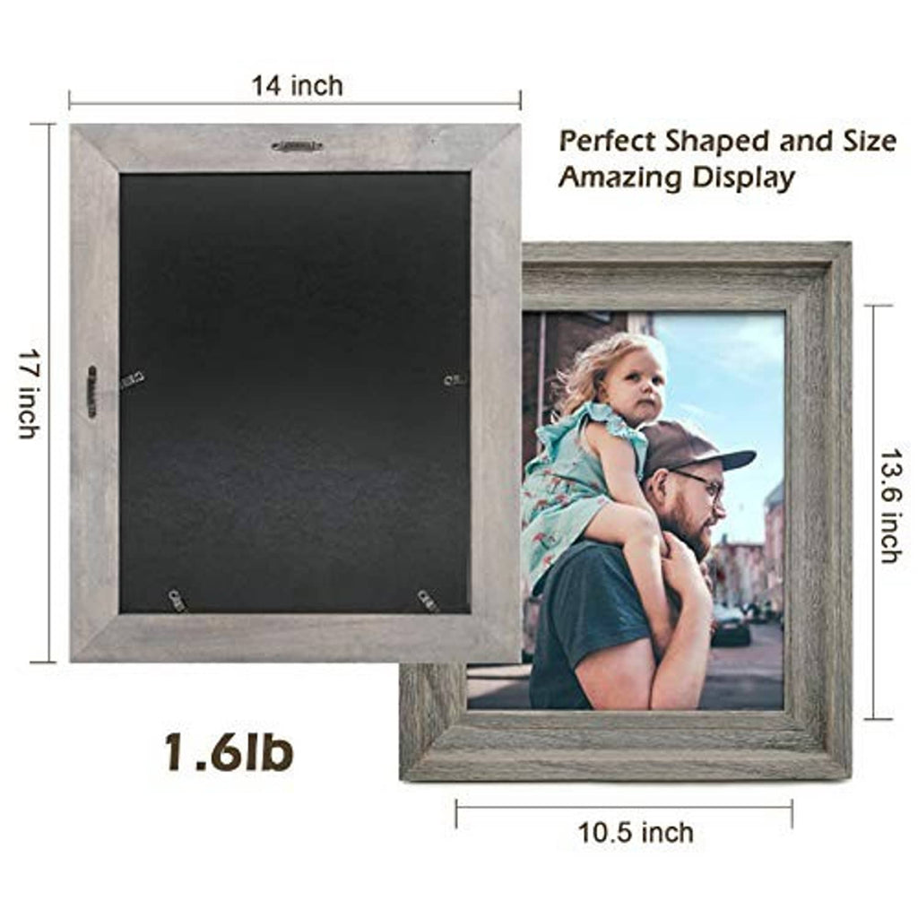 Wooden picture frame displaying 11x14 face opening and back hardware