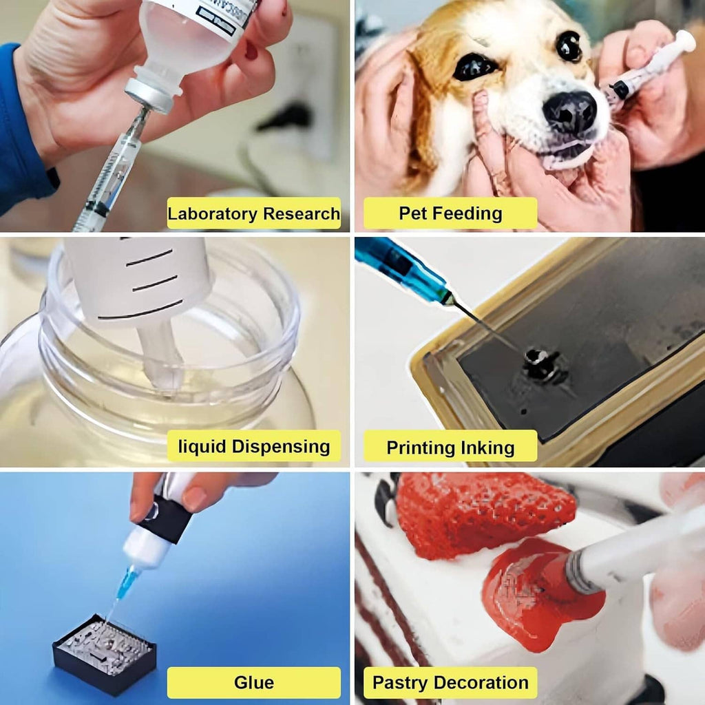Disposable luer lock needle with syringe applicator for pet feeding and dispensing
