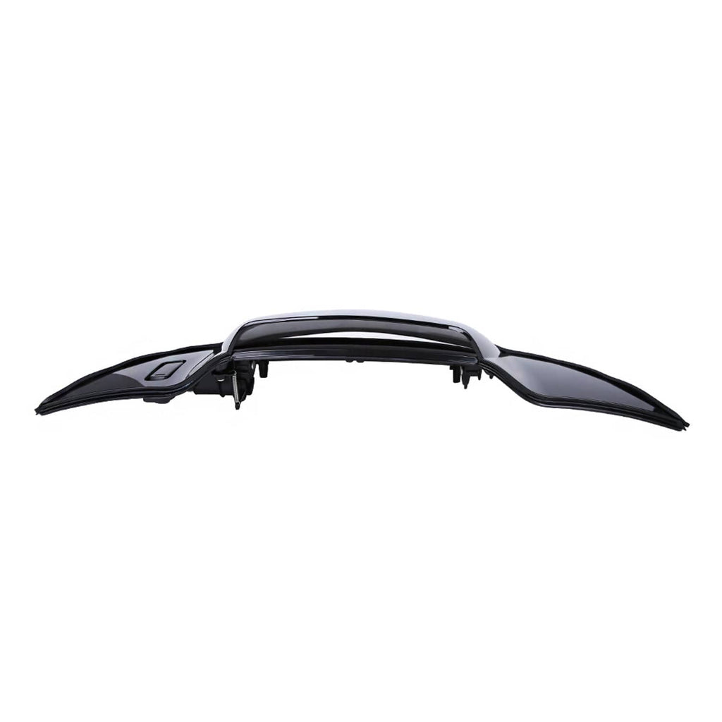 Black motorcycle air duct cover fairing, long curved top shield with handle cutout
