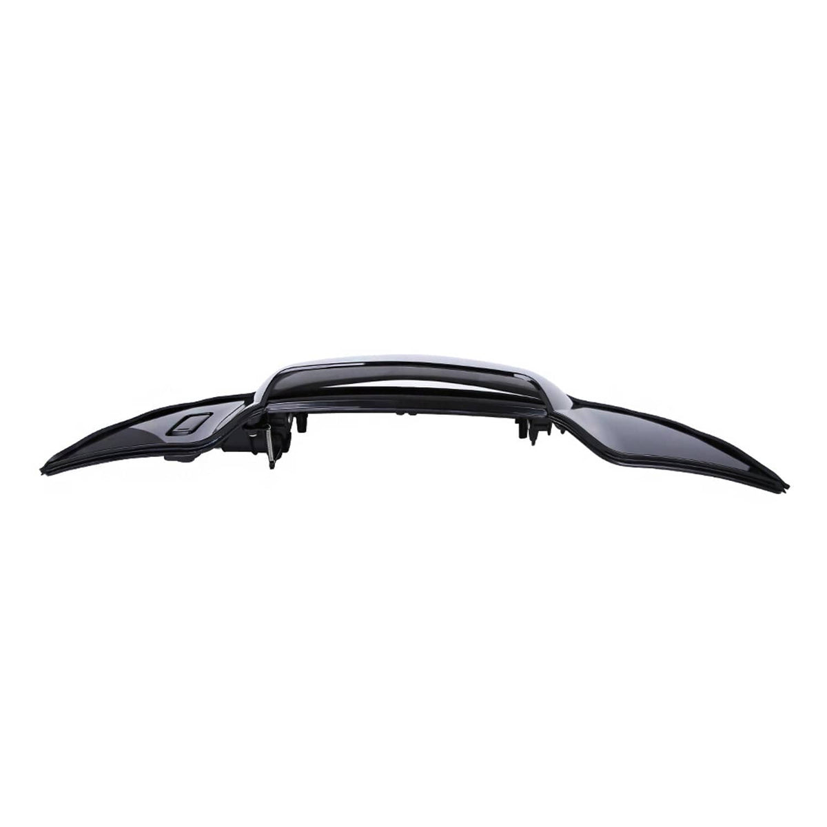 Black motorcycle air duct cover fairing, long curved top shield with handle cutout