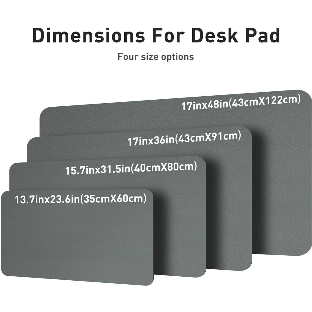 Jungle green leather desk pad protector shown in multiple size options