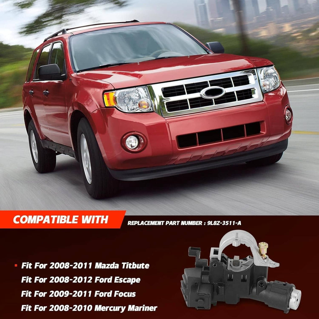 Ignition switch lock cylinder assembly shown with key and compatible vehicle listing