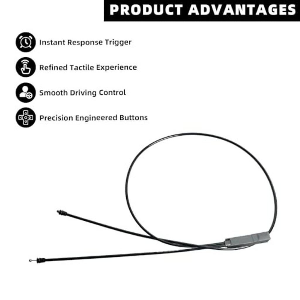 Black hood release cable with gray connector sleeve and two metal tips