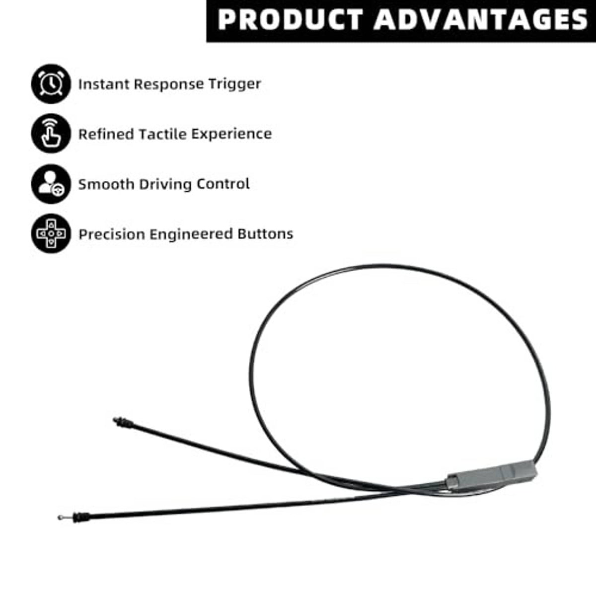 Black hood release cable with gray connector sleeve and two metal tips
