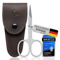 Brown leather nail scissors case with curved-blade Solingen nail scissors, silver