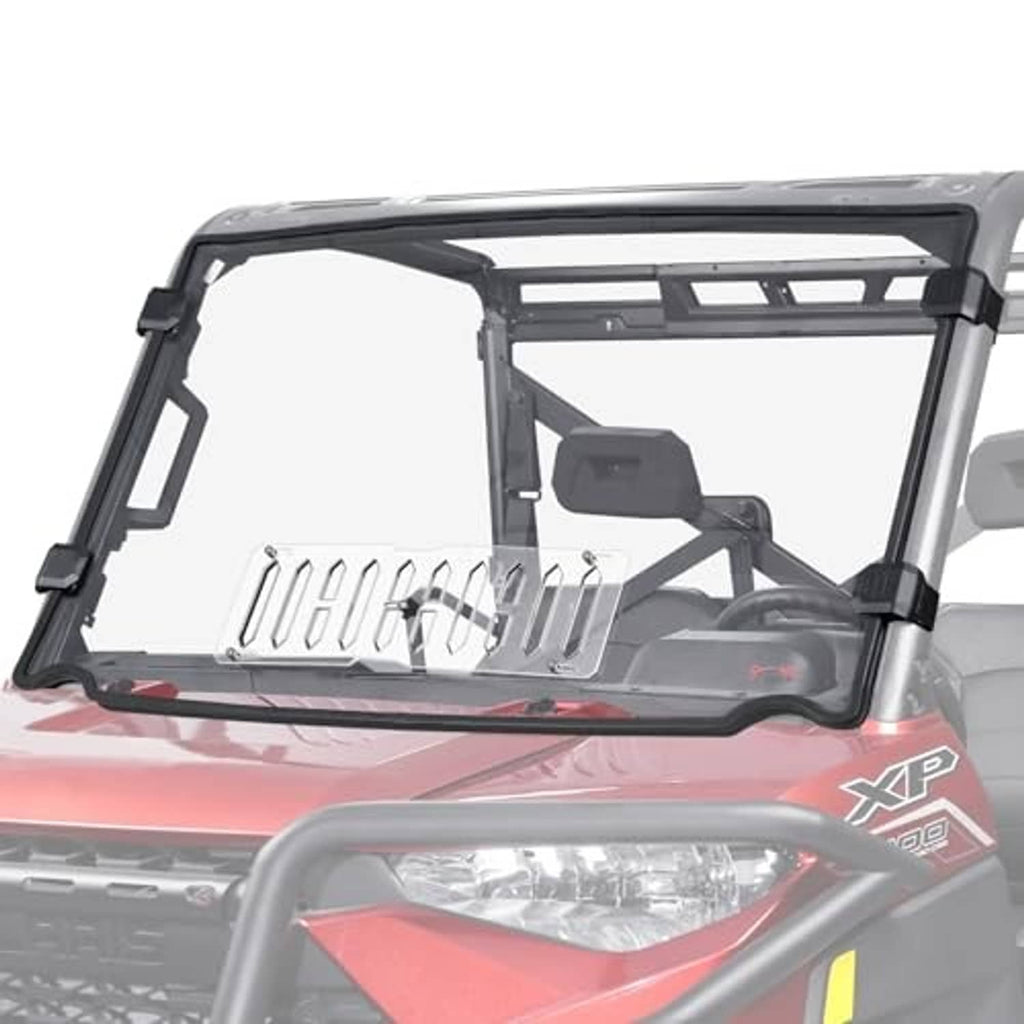 UTV full windshield with black frame and clear sliding window panel for front cabin