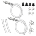 Brake bleeder hose kit set with two clear hoses, silver valves, black rubber caps, clamps