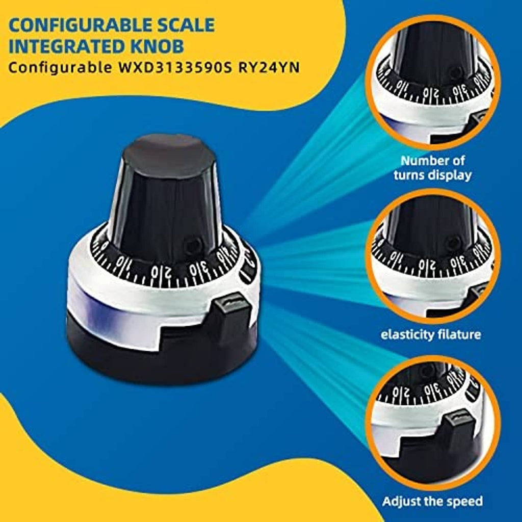 Blue potentiometer with black top knob and visible adjustment scale on the dial