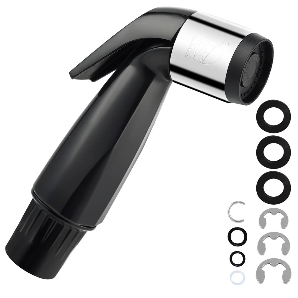 Matte black kitchen faucet sprayer attachment with swivel head and nozzle