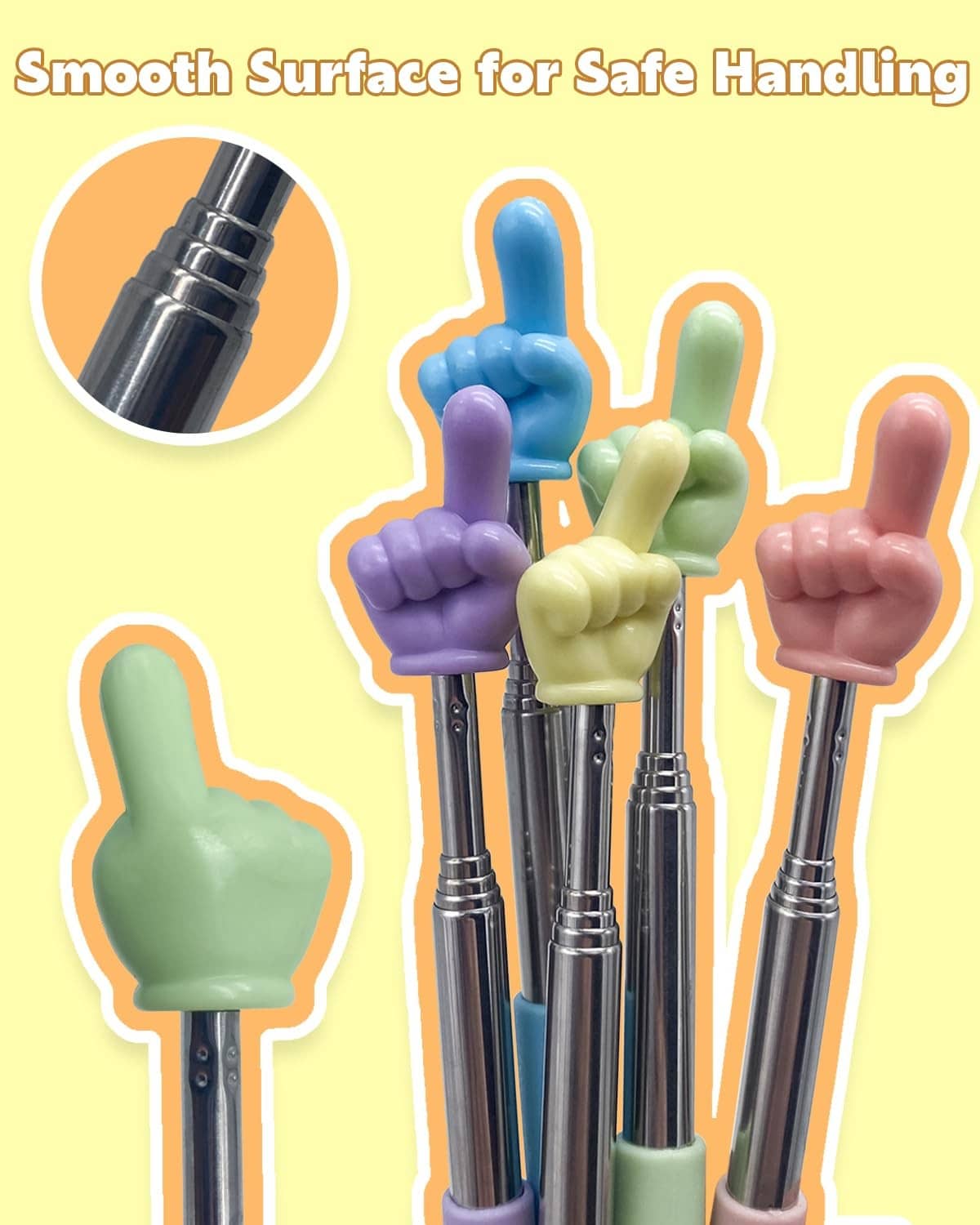Colored retractable pointer handles with finger-shaped end caps