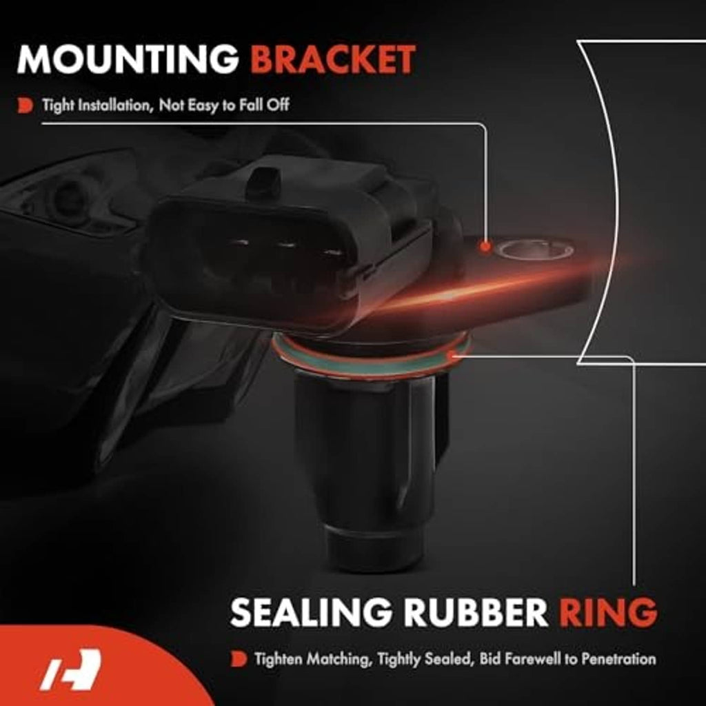 Black camshaft position sensor with mounting bracket and sealing rubber ring