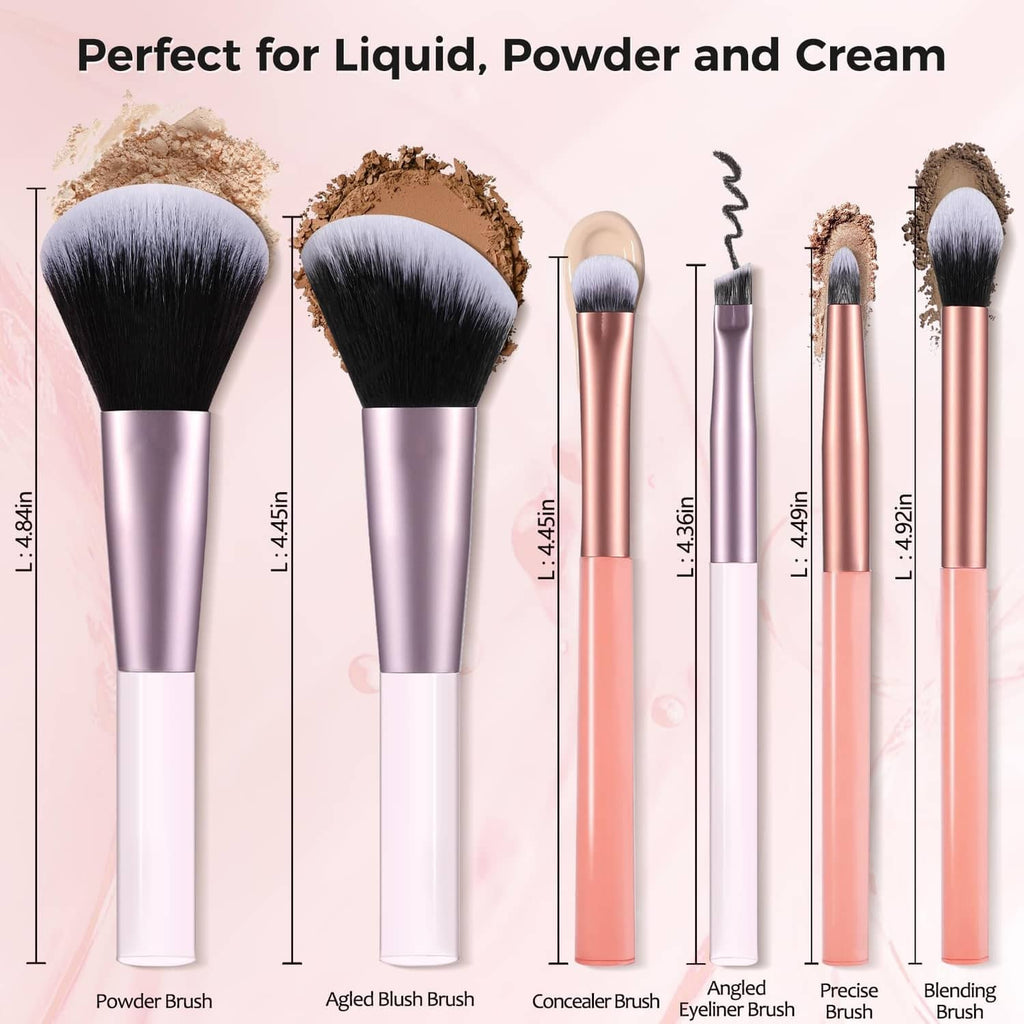 Mini makeup brush set, including powder, blush, concealer, angled liner, precision, blending