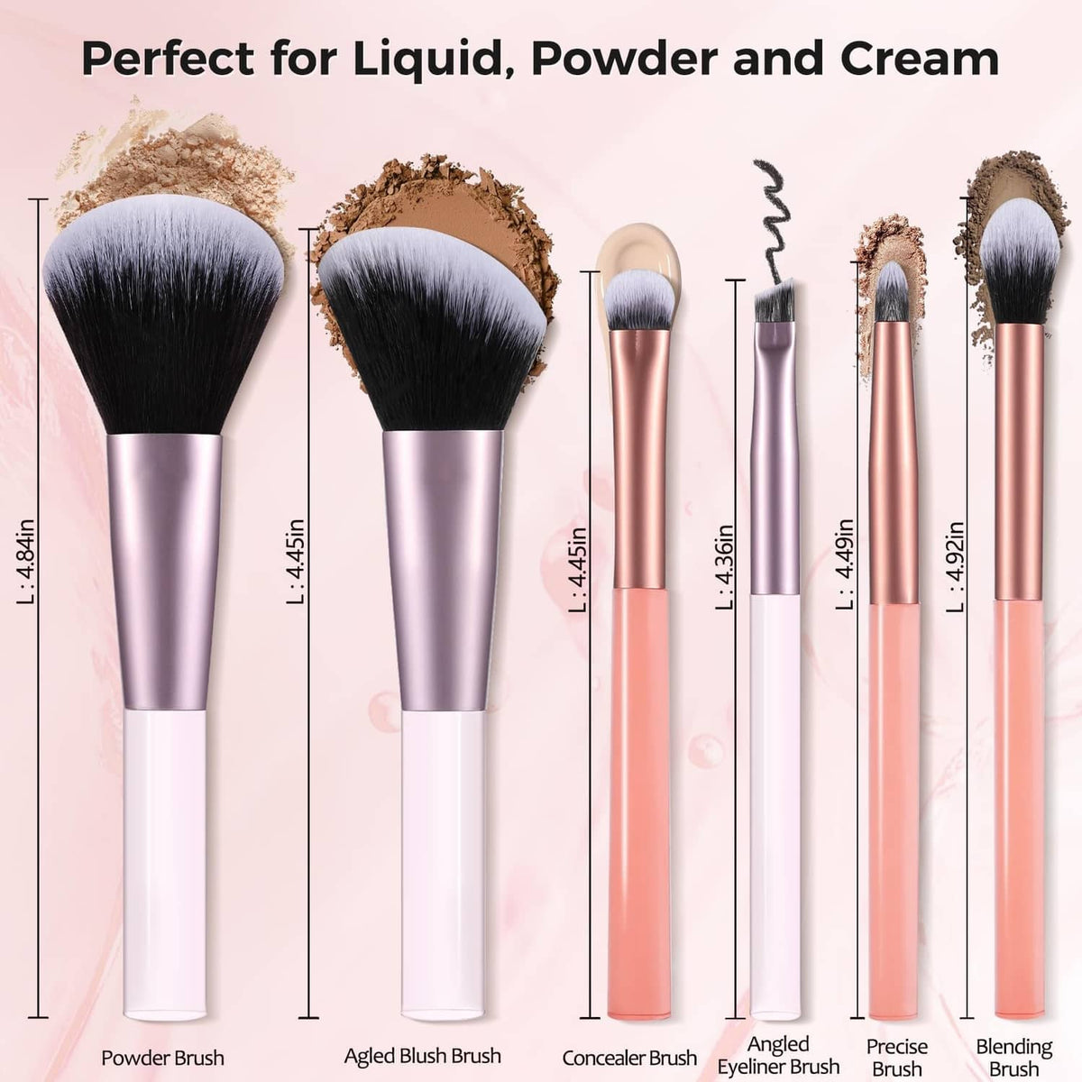 Mini makeup brush set, including powder, blush, concealer, angled liner, precision, blending