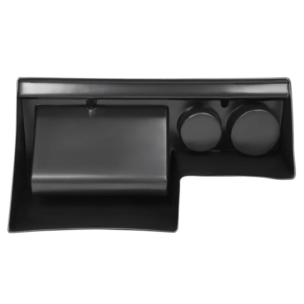 Black interior caddie insert with open tray and two integrated drink cup openings