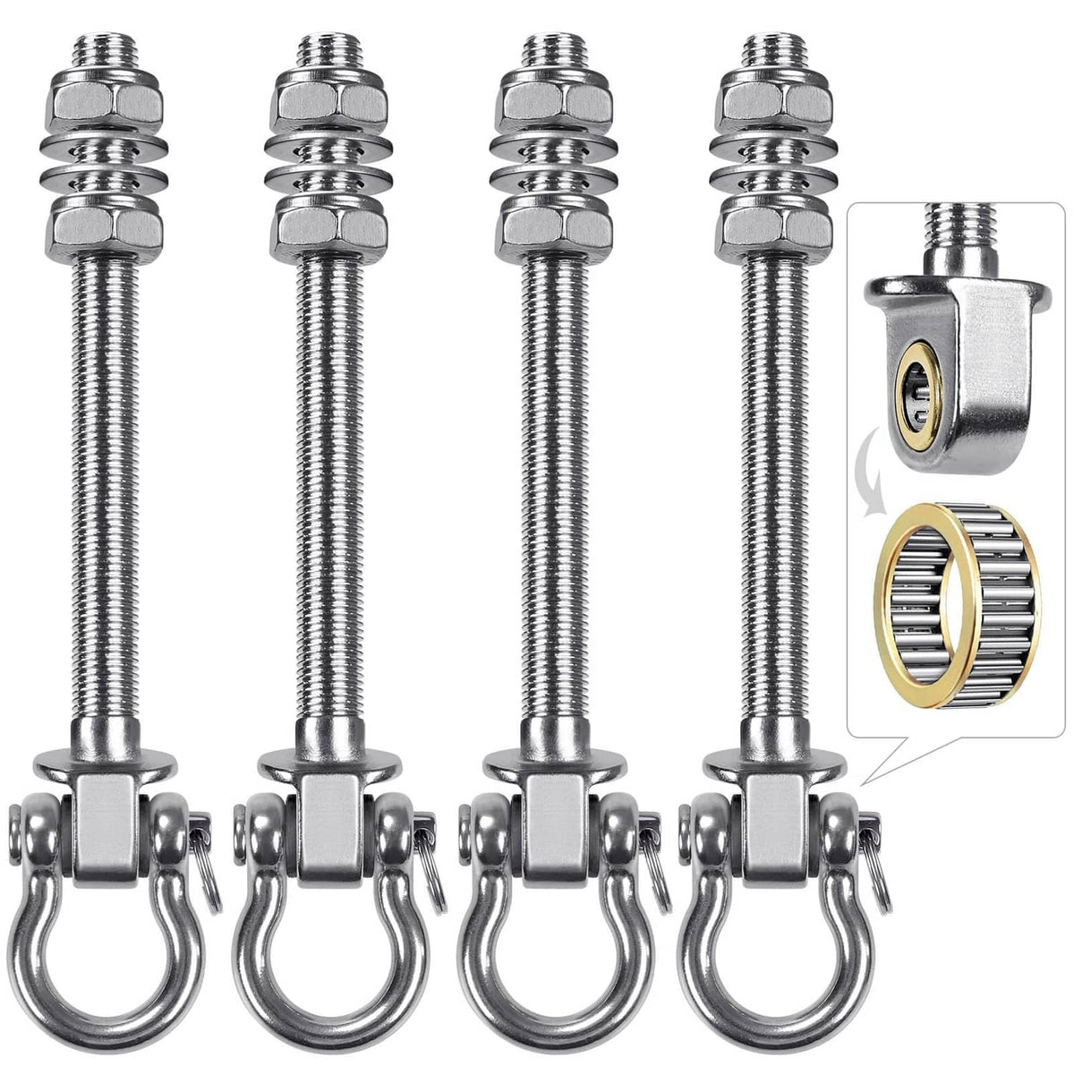 Stainless steel swing hanger set with four 180-degree bearing hooks