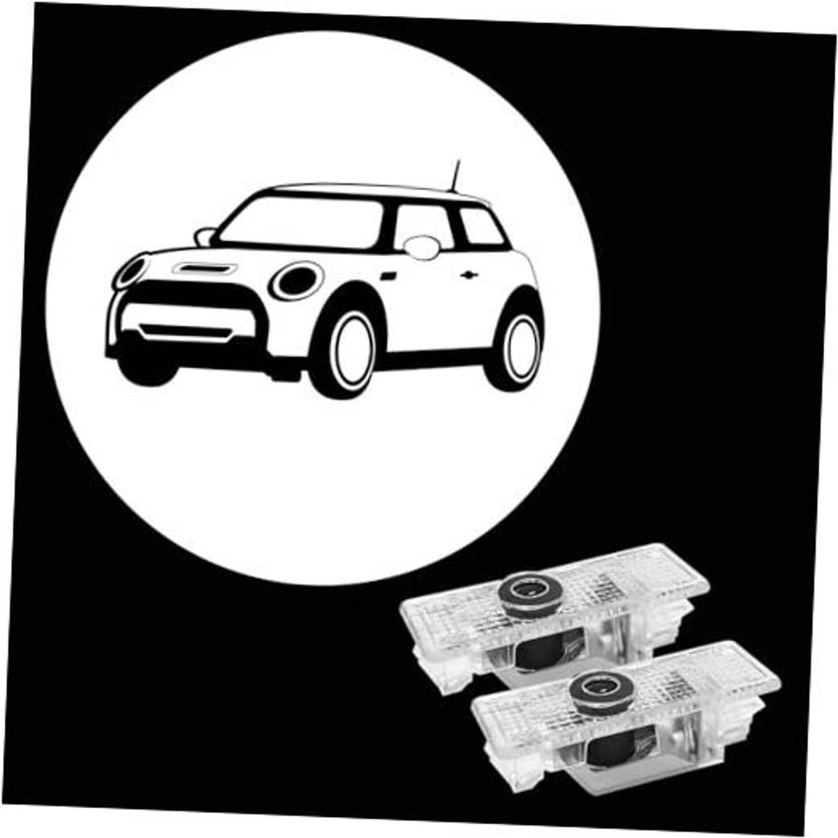 Car door projector lights with transparent housing and white car logo design