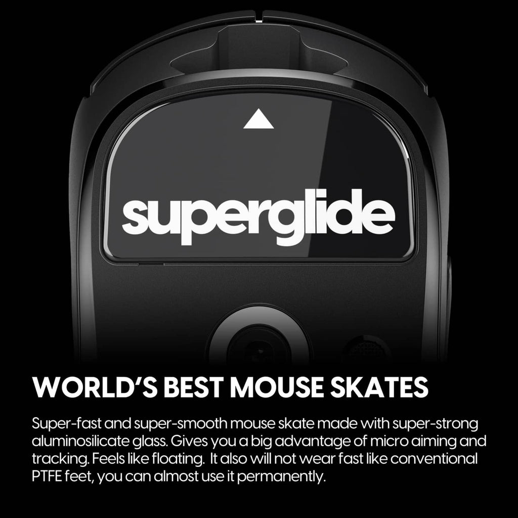 Superglide mouse skate set, glossy black front with superglide logo