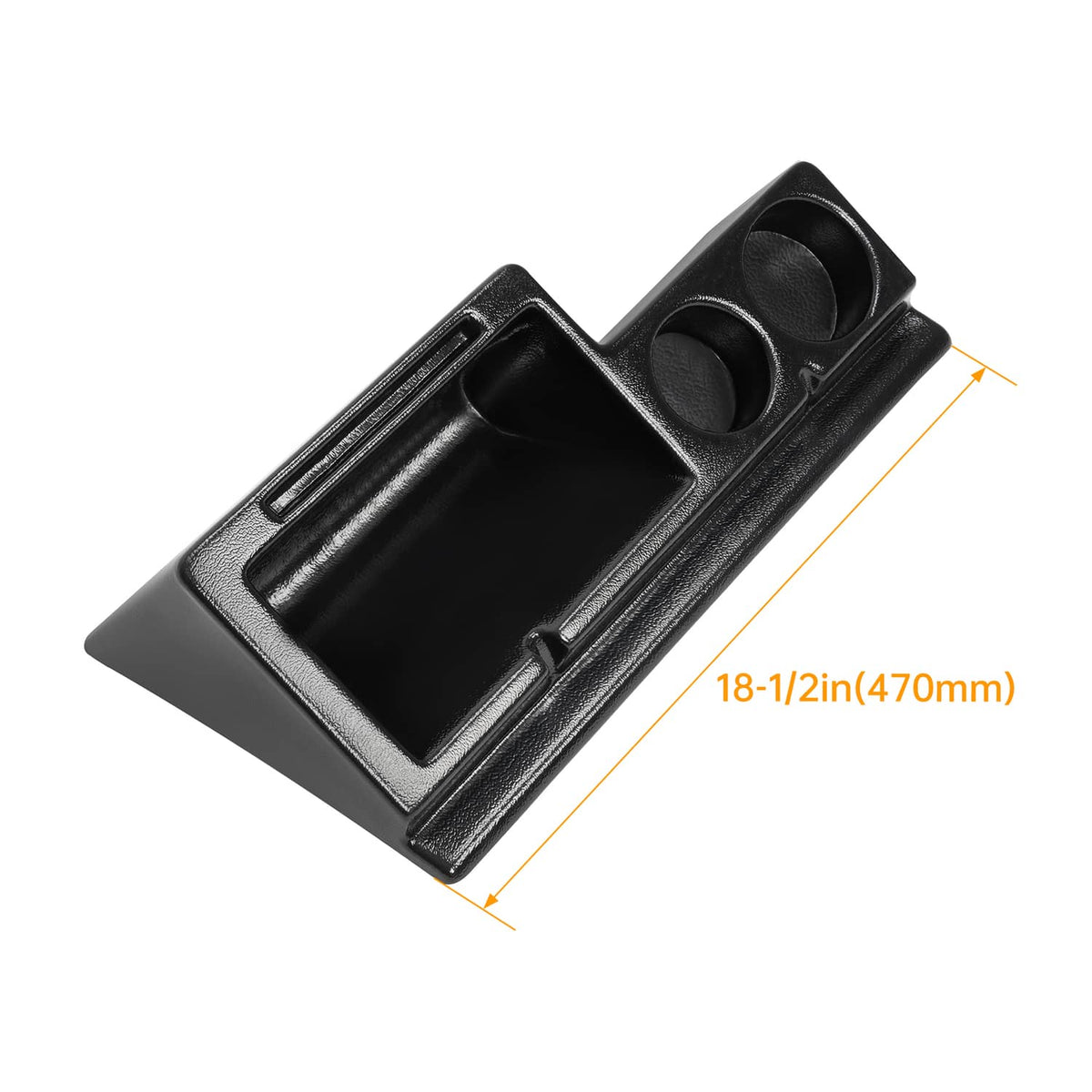 Black cab caddie tray with two cup holders and long storage compartment, 18-1/2 in.