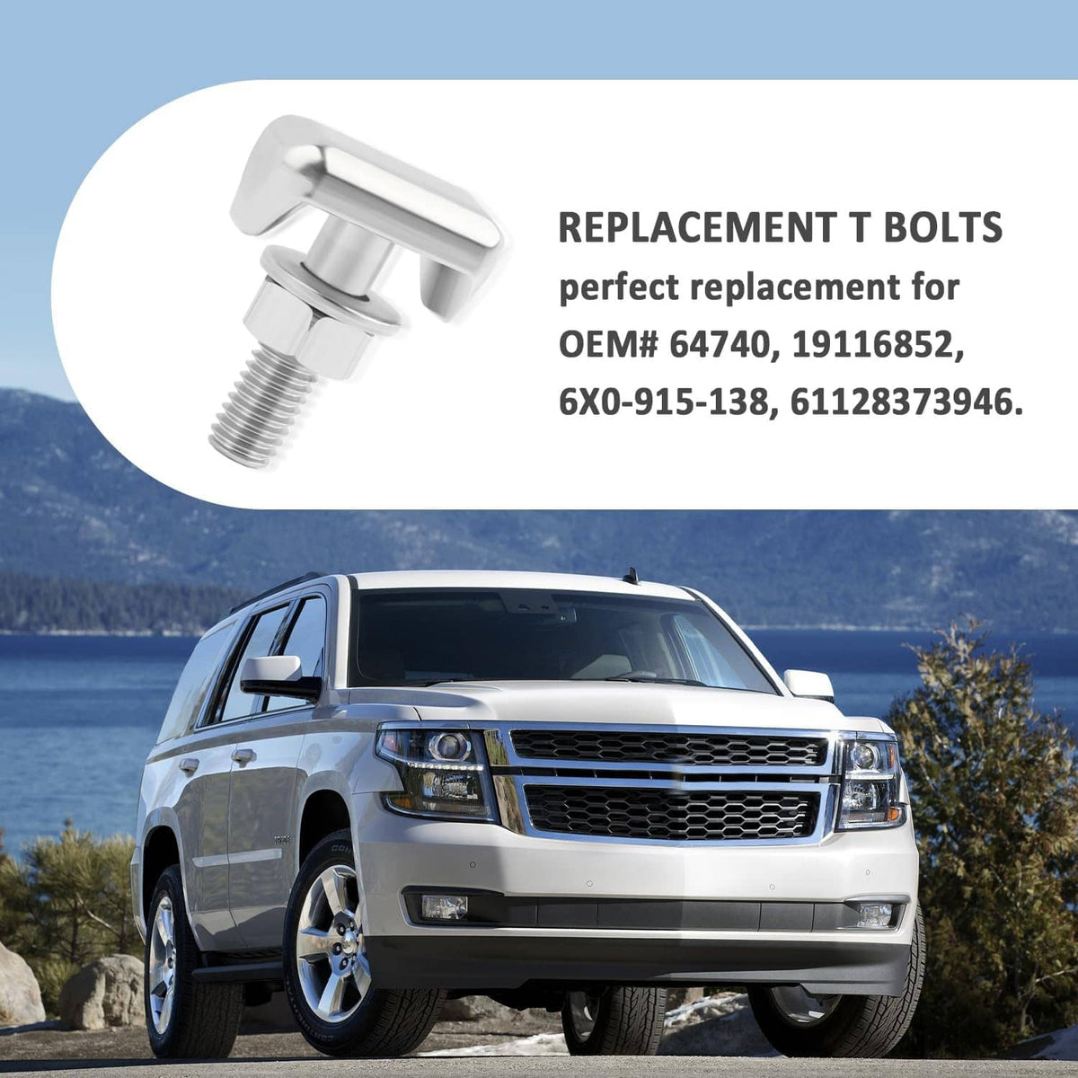 Replacement T-bolt battery terminal bolts, silver metal pair with threaded stems