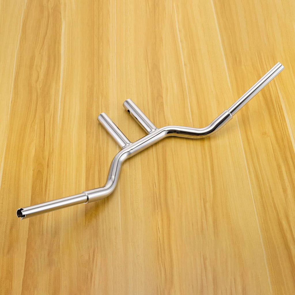 Chrome MX T-bar handlebar with 10-inch rise, straight clamp section and end tubes