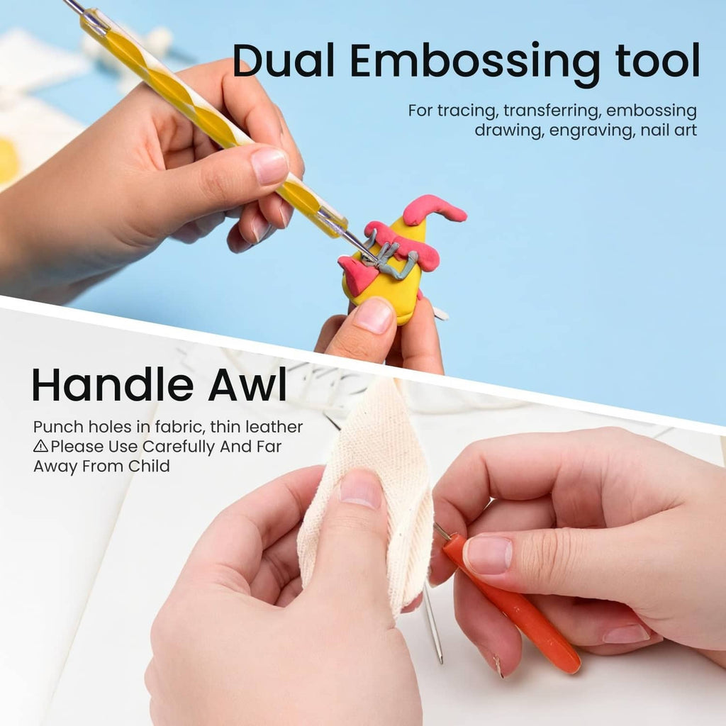 Precision handle awl tool with metal tip for punching vinyl and leather