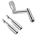 Drum tuning key and drill bit set, 3-piece kit in silver metal