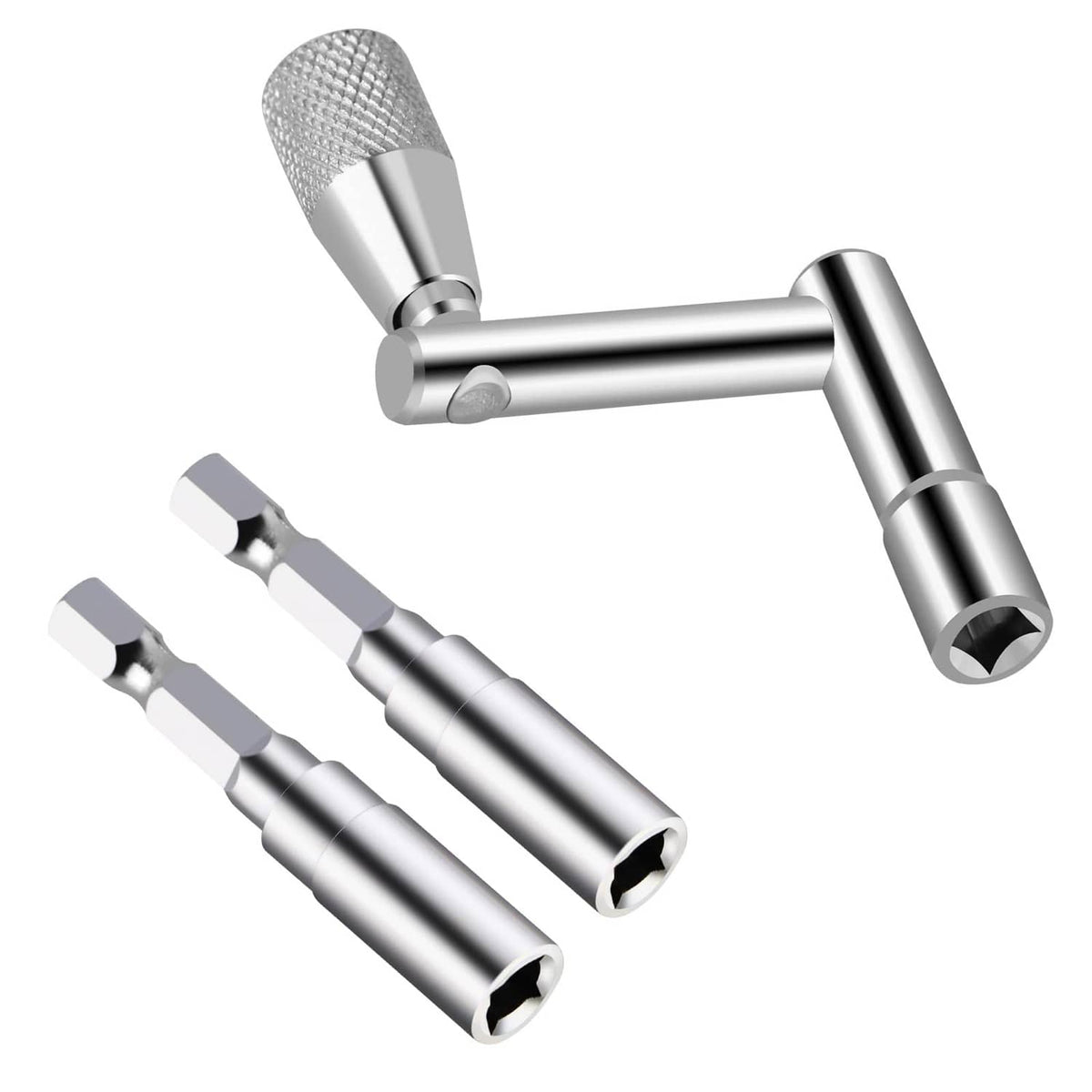 Drum tuning key and drill bit set, 3-piece kit in silver metal