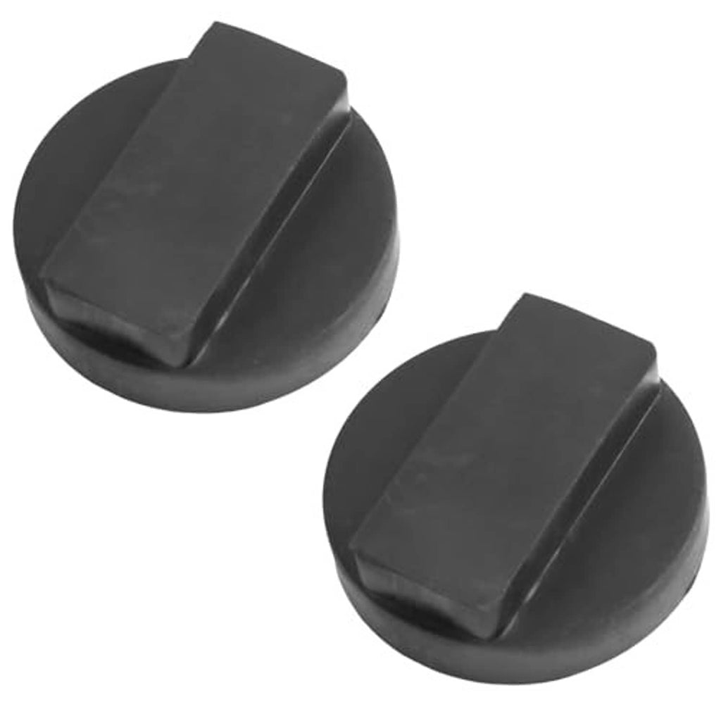 Pair of black rubber jack pad adaptors, curved base with raised contact ridge