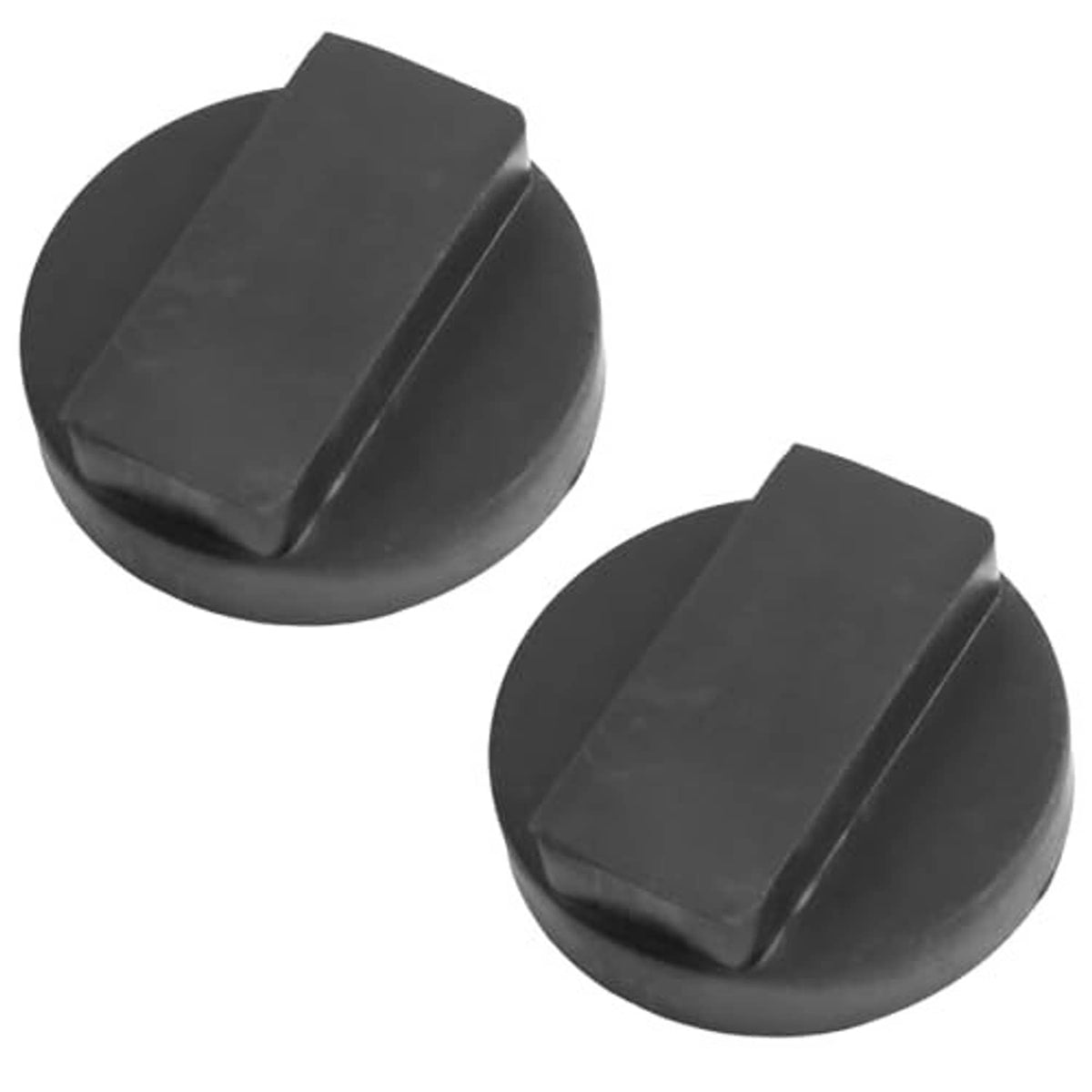 Pair of black rubber jack pad adaptors, curved base with raised contact ridge