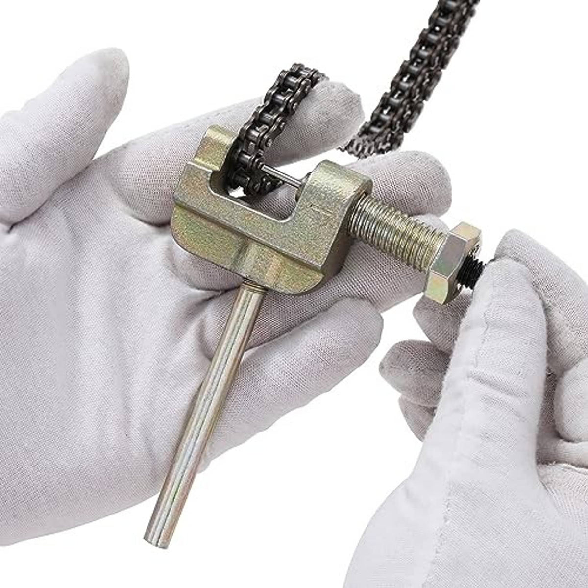 Chain breaker tool clamp with screw mechanism and metal guide rods