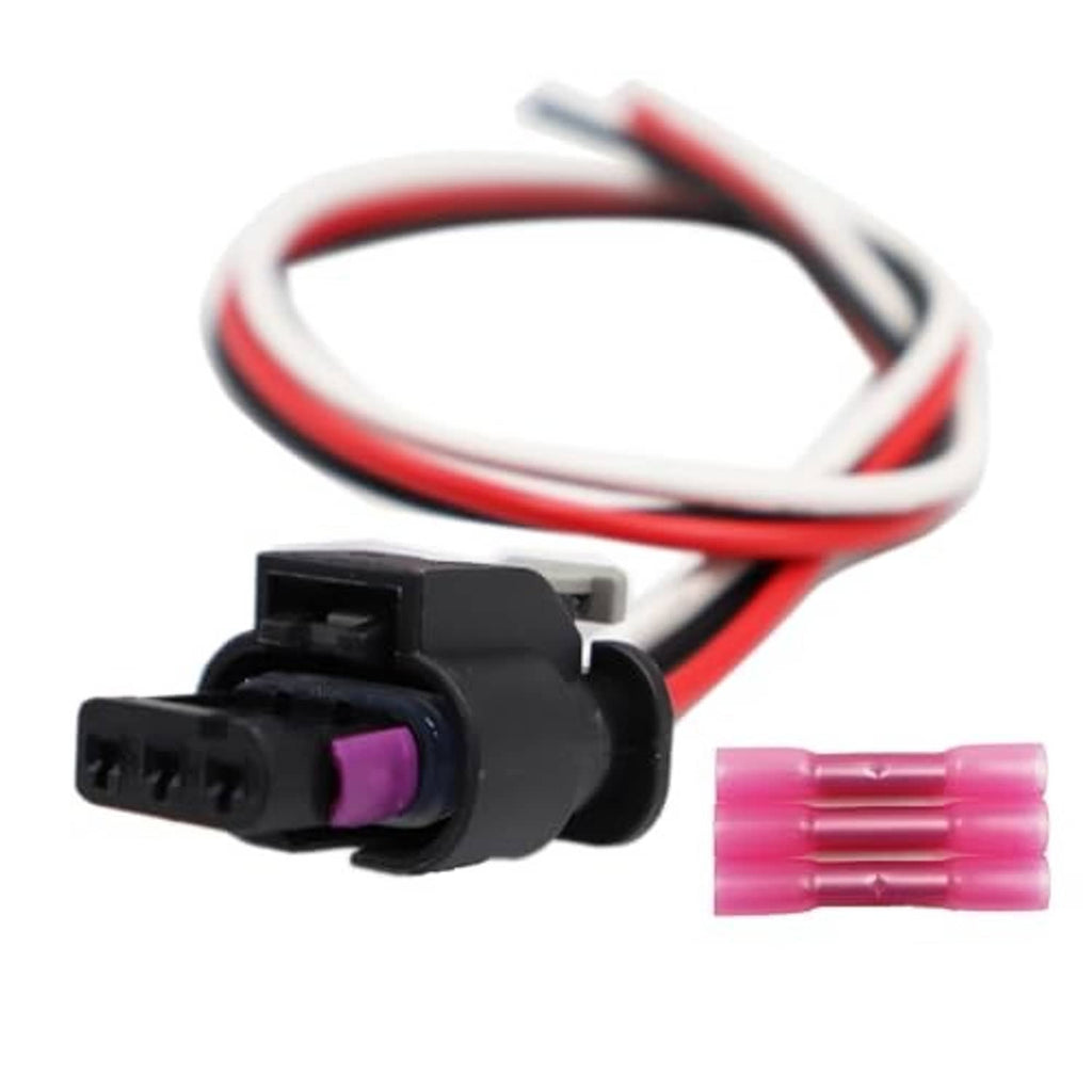 Camshaft position sensor connector with red/white leads and pink terminal sleeves