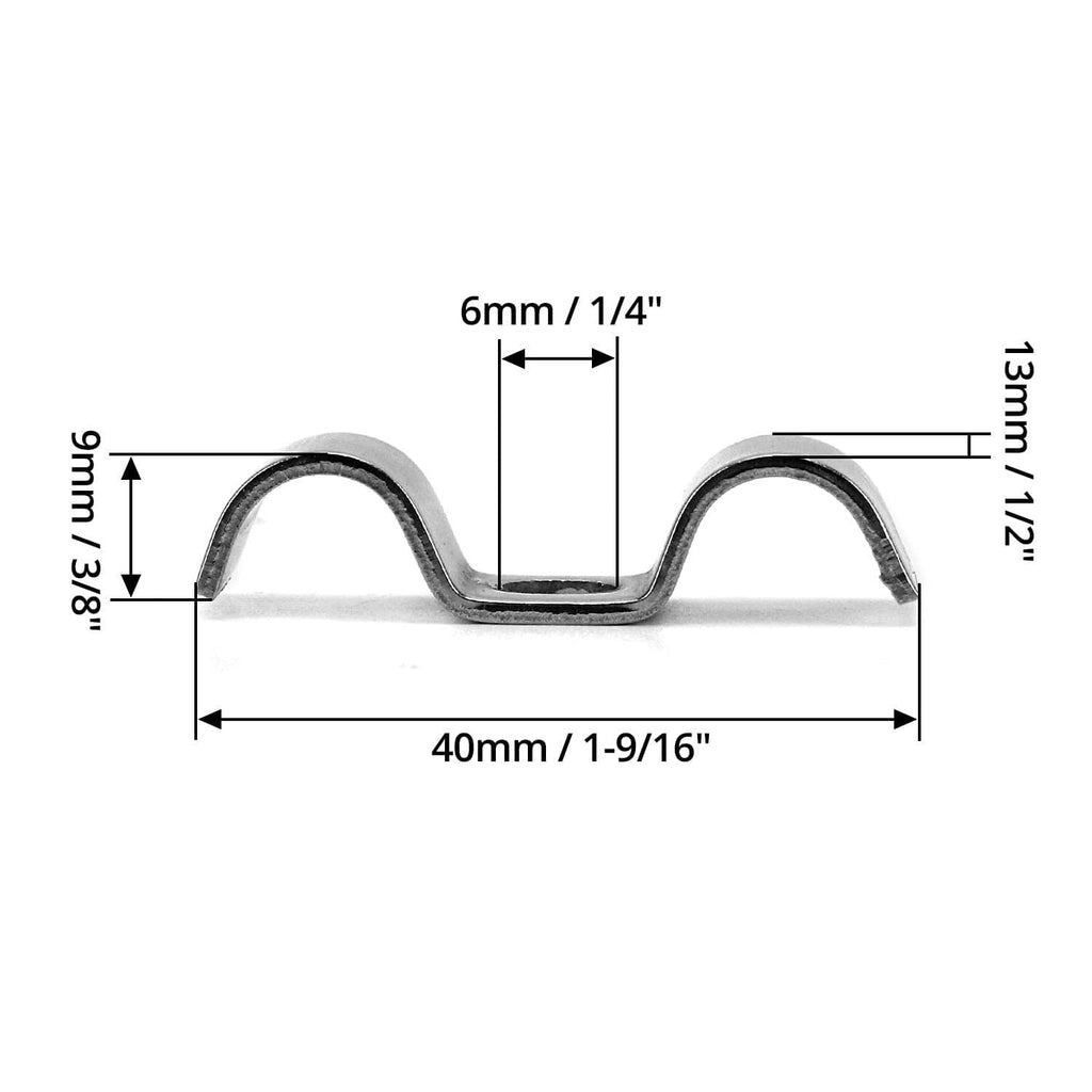 Fuel line clamp dimensions: 40 mm length, 9 mm internal height, 13 mm total width