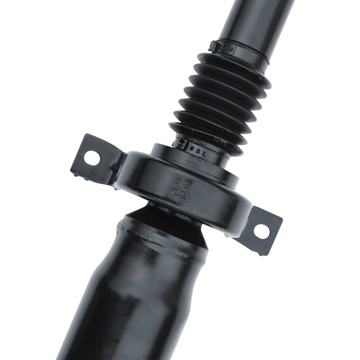 Black prop shaft with rubber boot and mounting tabs on both sides