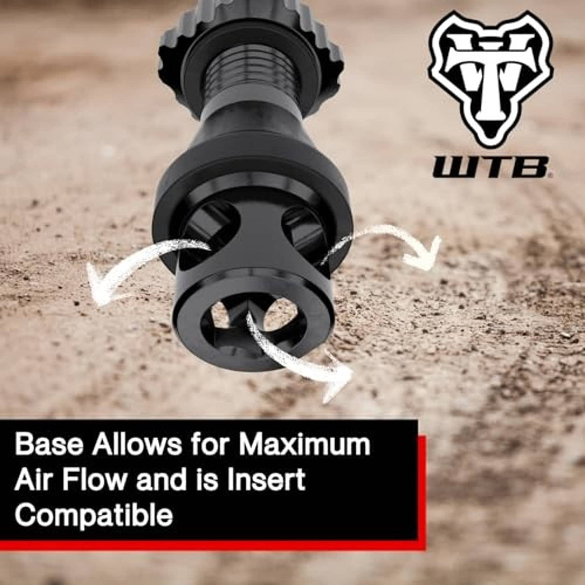 Black alloy Presta tubeless valve base with circular insert opening and knurled collar