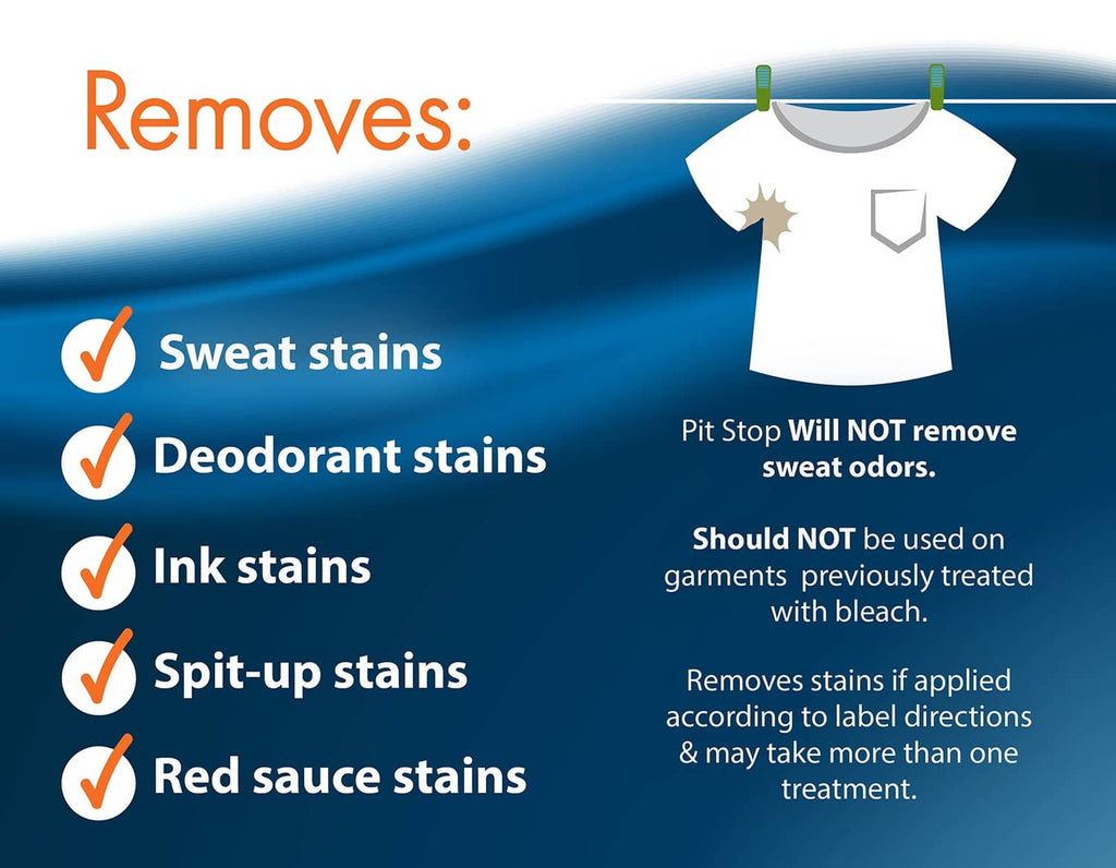 Stain remover removes list graphic with white T-shirt icon and checkmarks