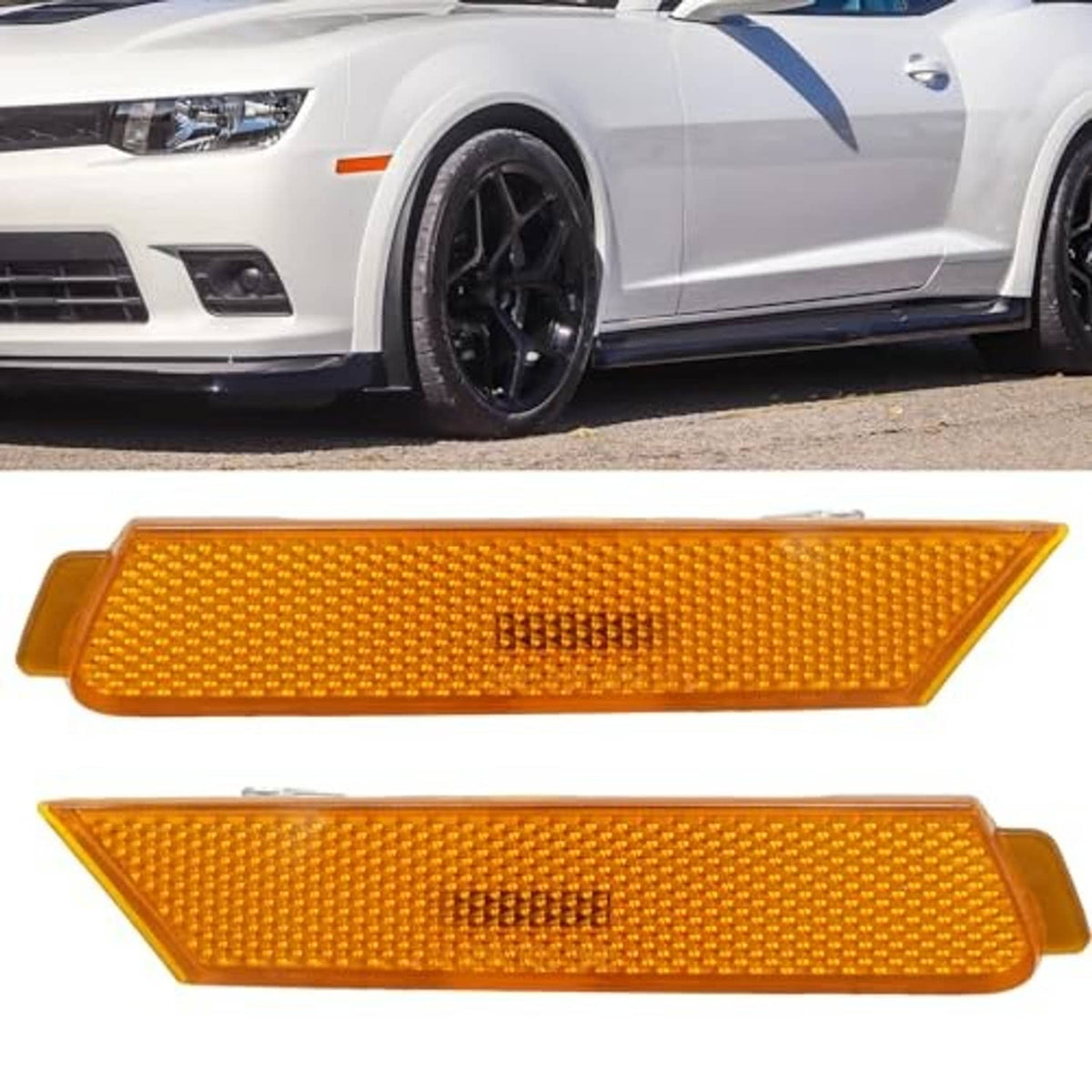 Amber front bumper side marker lights, pair shown mounted on vehicle